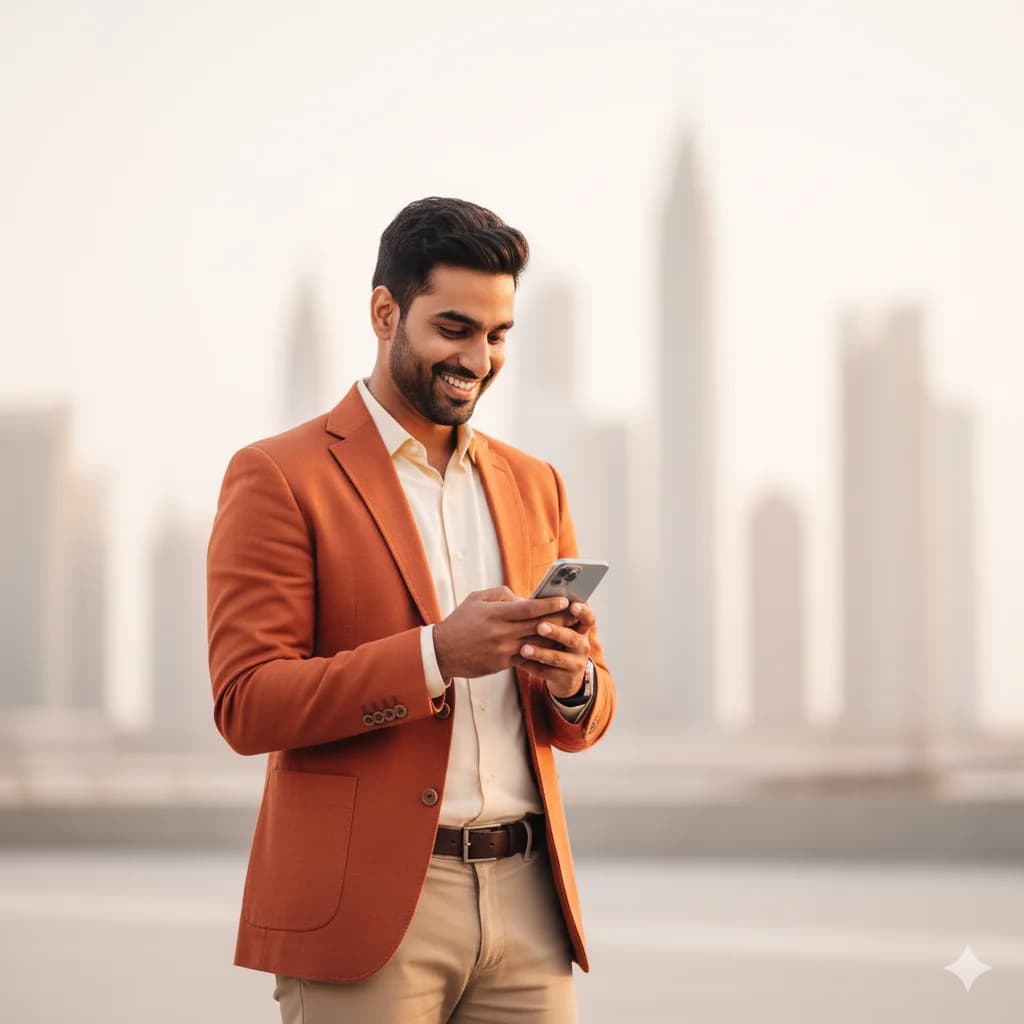 UAE entrepreneur reviewing business loan options with Dubai skyline